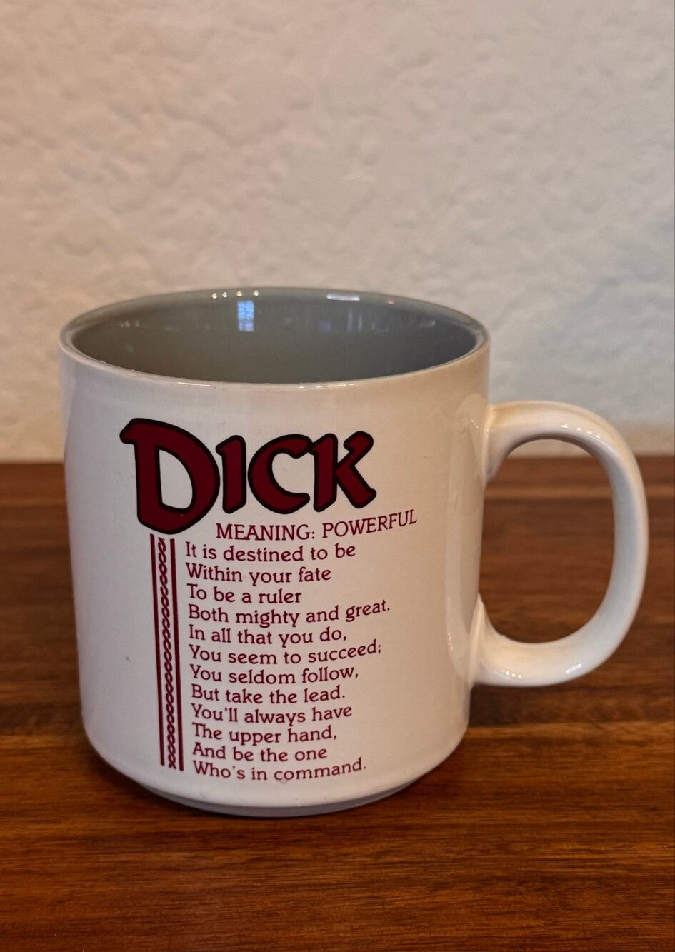 Vintage 1980s Papel “Dick” Poetry Name Mug – Meaning: Powerful